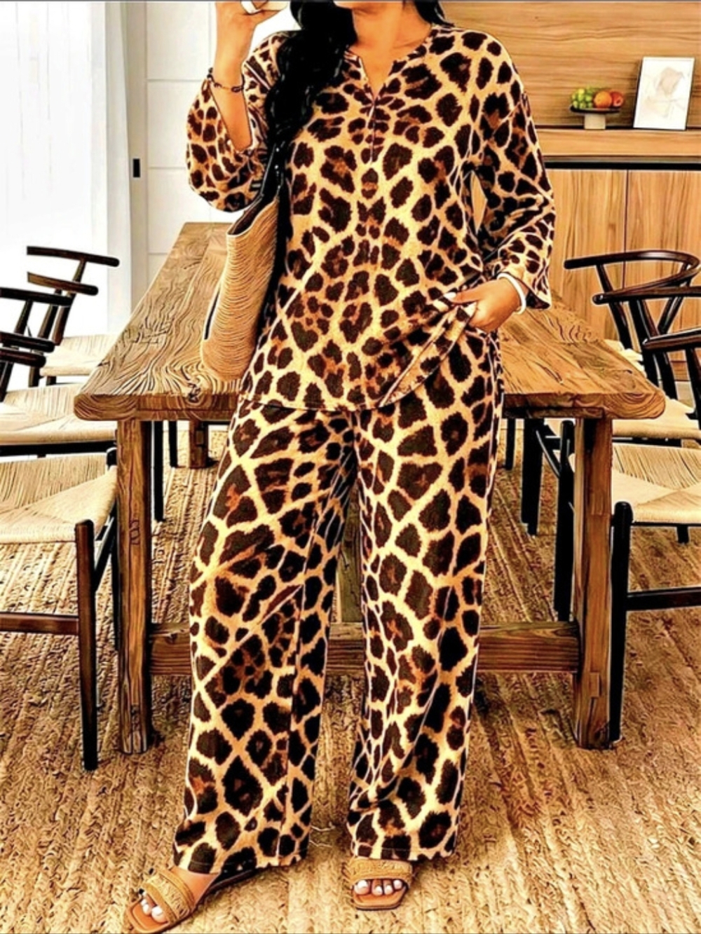 PINSHUN Animal Print 2 Piece Set in Brown & Black NWT 1XL